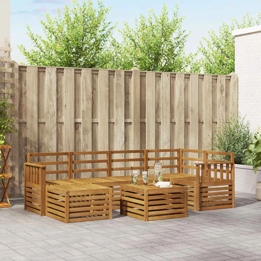 Ensemble de canapé d'angle 7 pcs Naturel Bois d'Acacia Massif