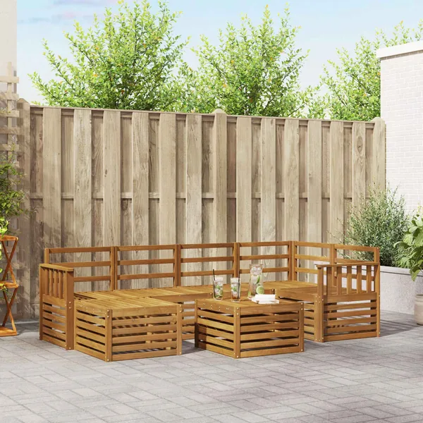 Ensemble de canapé d'angle 7 pcs Naturel Bois d'Acacia Massif