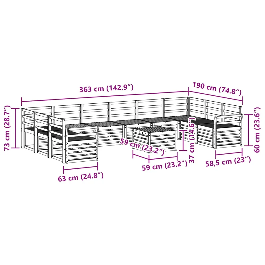 Ensemble de canapés d'extérieur 11 pcs Naturel - 10