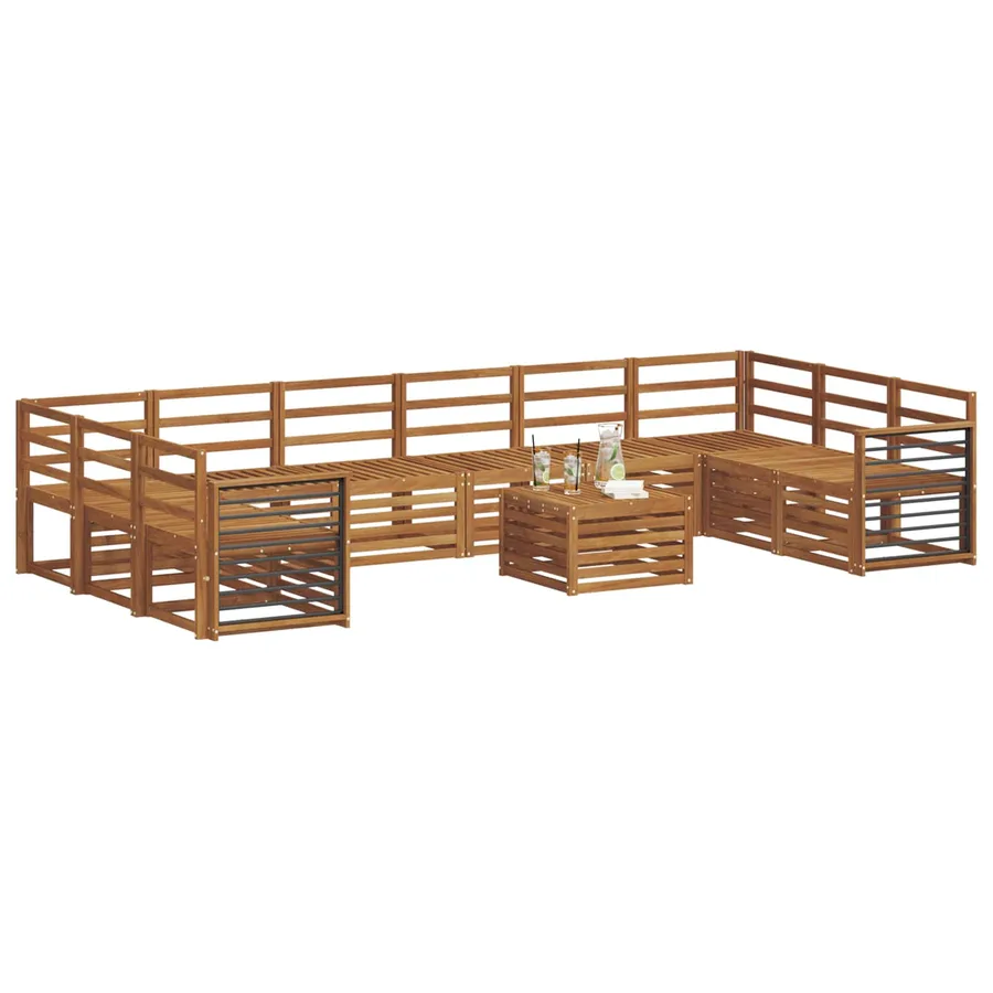 Ensembles de canapés 11 pcs Naturel Bois d'Acacia Massif - 3