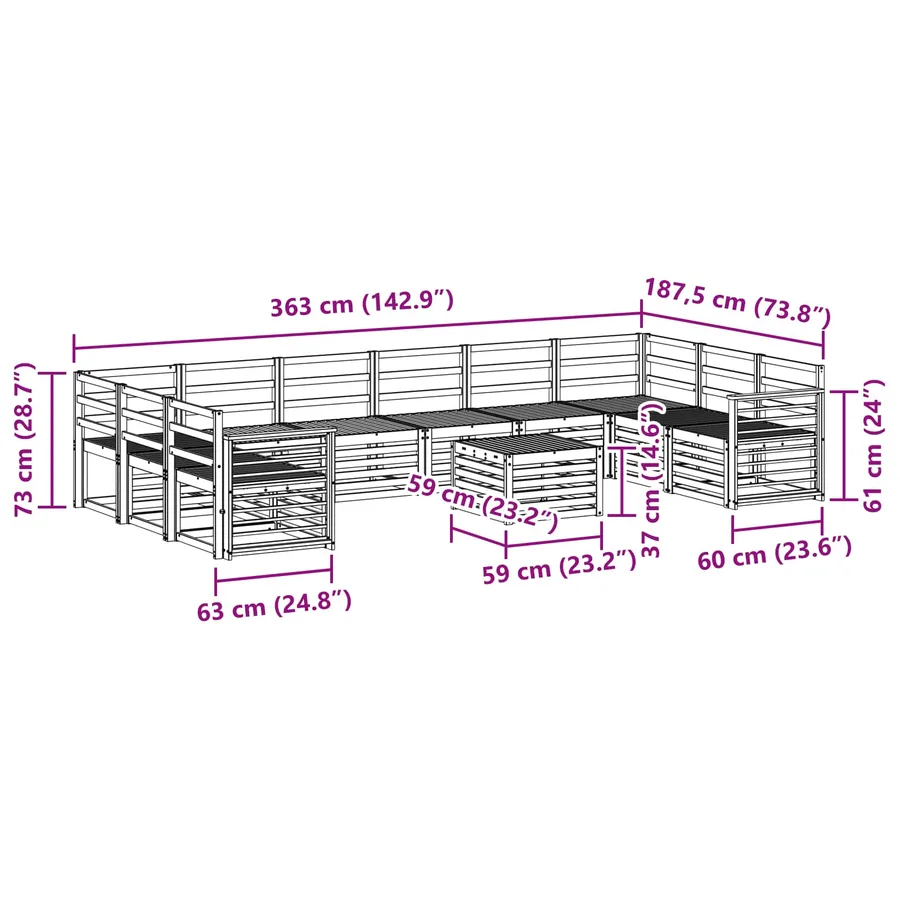 Ensembles de canapés 11 pcs Naturel Bois d'Acacia Massif - 8