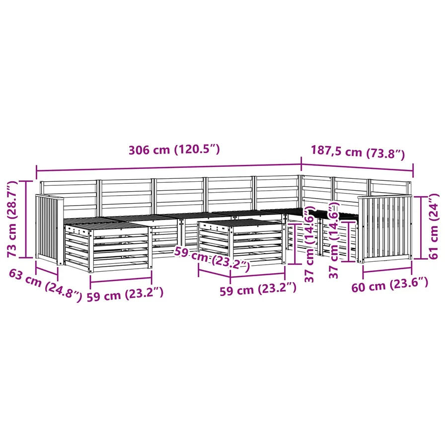 Ensemble de canapés d'extérieur 9 pcs Naturel - 11