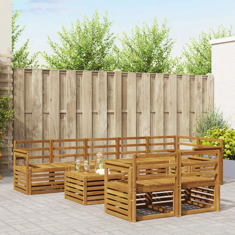 Ensembles de canapés 9 pcs Naturel Bois d'Acacia Massif