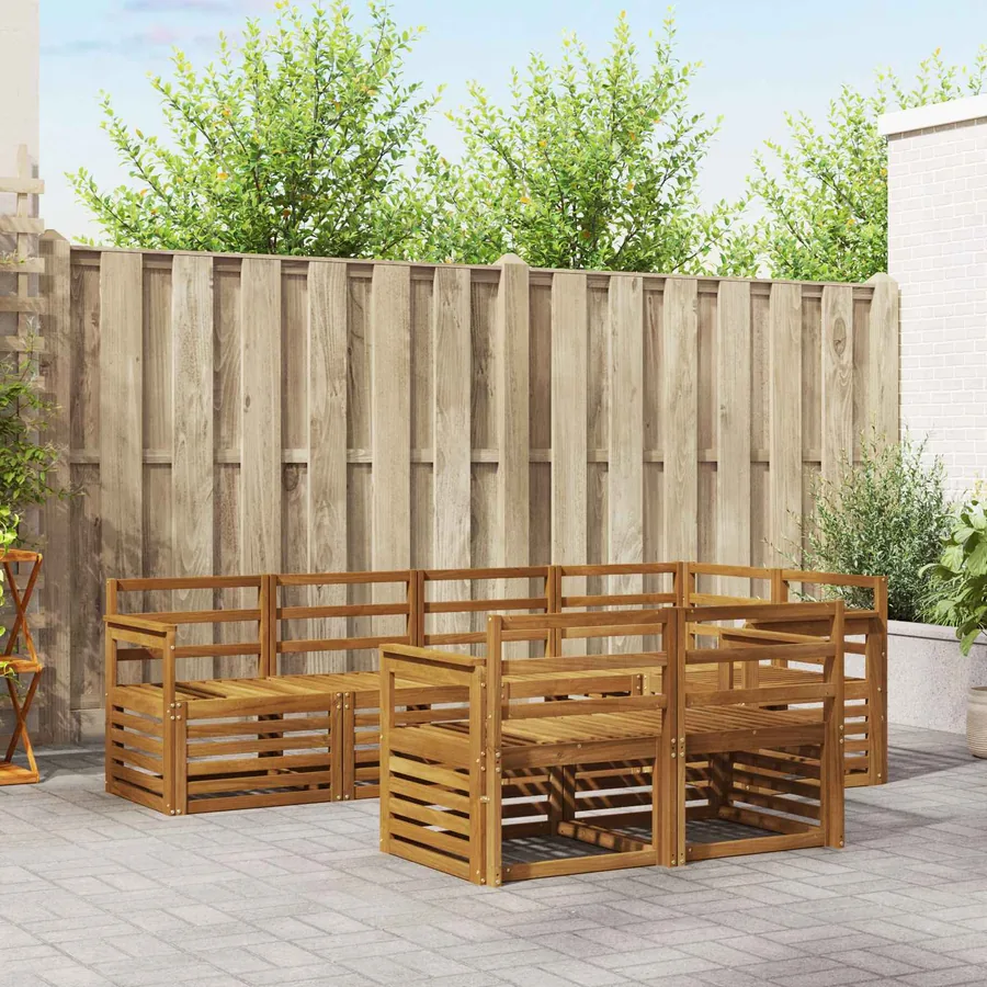Ensemble de canapé d'angle 7 pcs Naturel Bois d'Acacia Massif