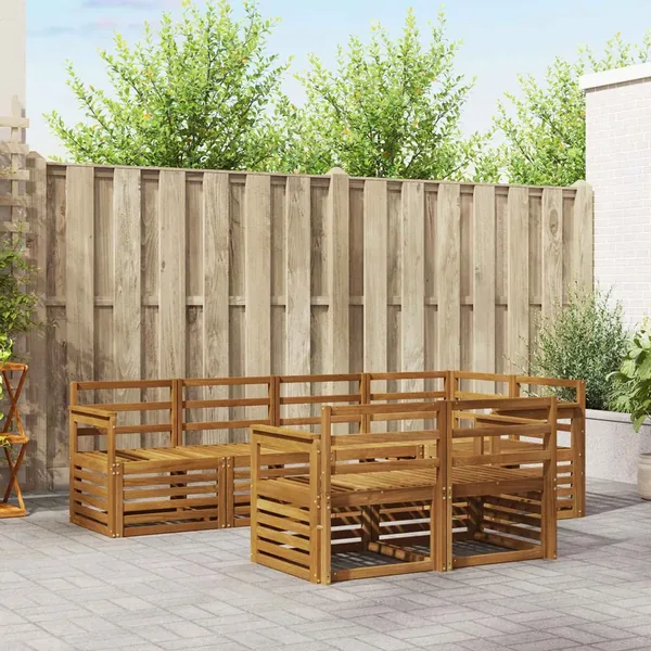 Ensemble de canapé d'angle 7 pcs Naturel Bois d'Acacia Massif