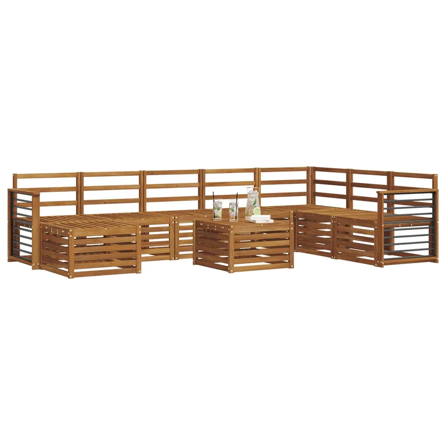 Ensemble de canapé d'angle 9 pcs Naturel Bois d'Acacia Massif - 3