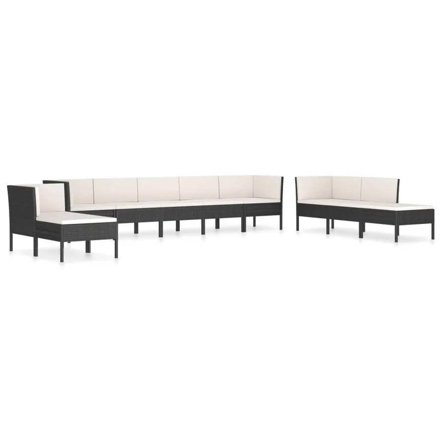 Salon de jardin 10 pcs avec coussins Résine tressée Noir - 2