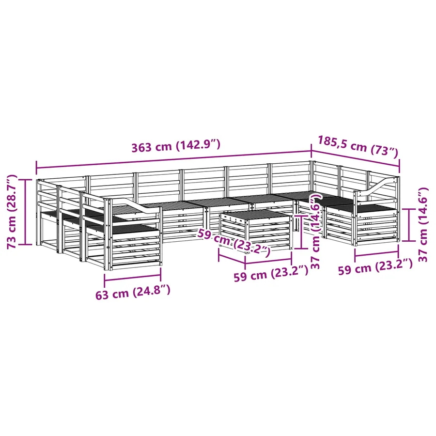 Ensemble de canapés d'extérieur 11 pcs Naturel - 8