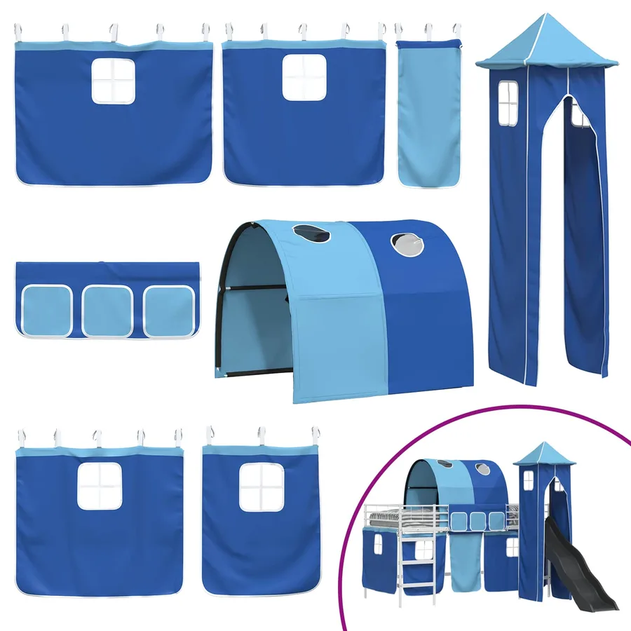 Lit mezzanine pour enfants Uni Blanc et bleu 100 x 200 cm métal - 7