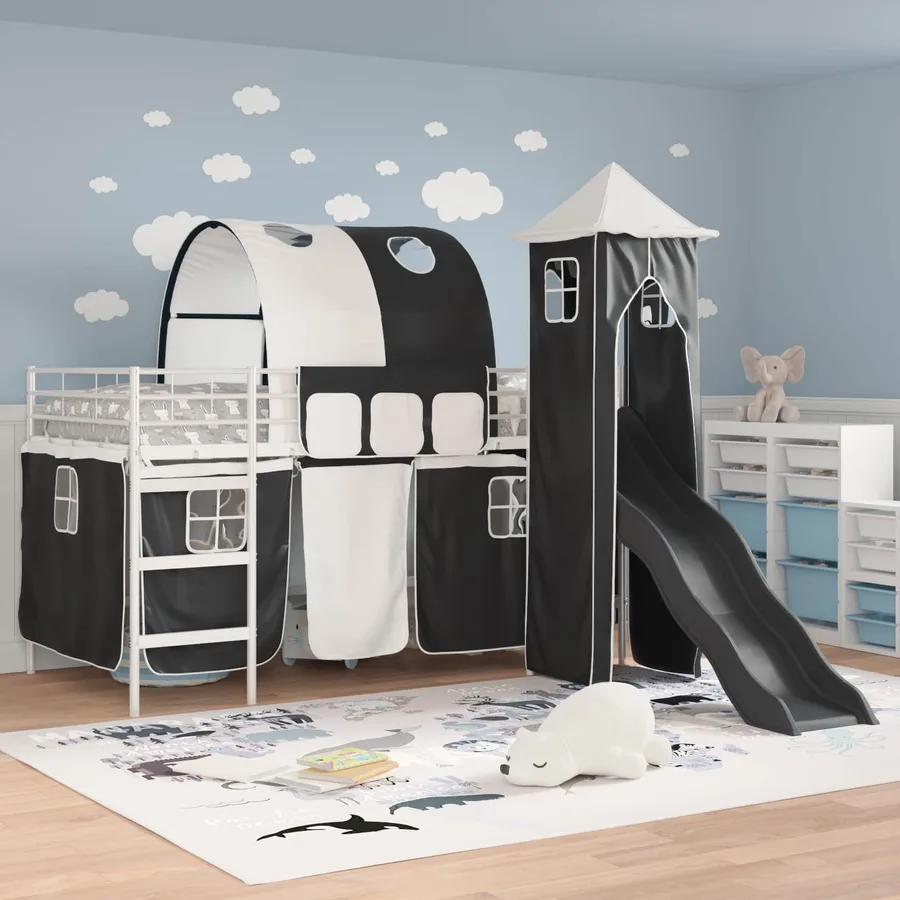 Lit mezzanine pour enfants Uni Blanc et noir 100 x 200 cm métal - 3