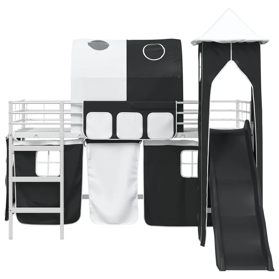 Lit mezzanine pour enfants Uni Blanc et noir 100 x 200 cm métal - 6