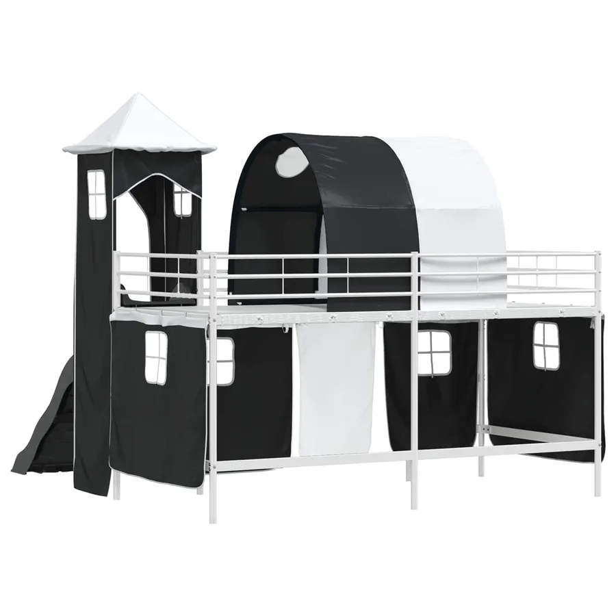 Lit mezzanine pour enfants Uni Blanc et noir 100 x 200 cm métal - 8