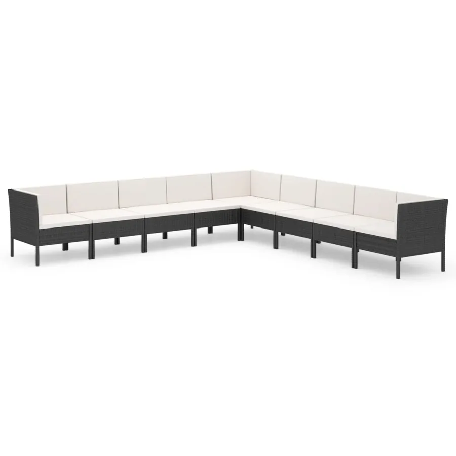 Salon de jardin 9 pcs avec coussins Résine tressée Noir - 2
