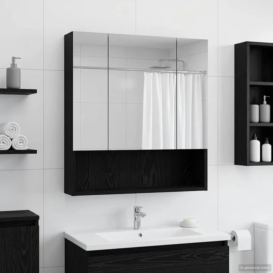 Armoire Miroir de Salle de Bain Chêne noir 60 x 14.5 x 70 cm