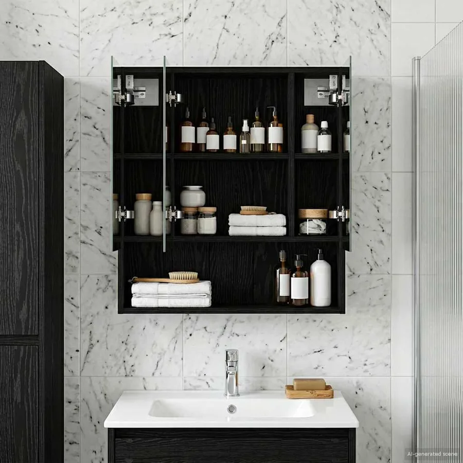 Armoire Miroir de Salle de Bain Chêne noir 60 x 14.5 x 70 cm - 4