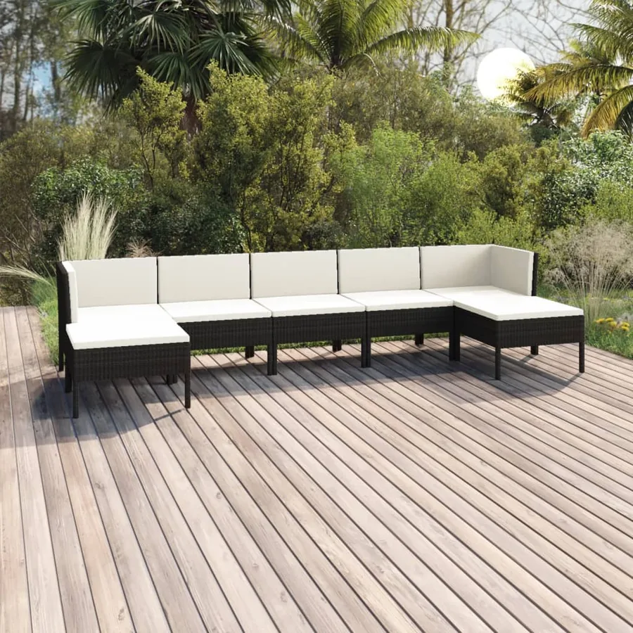 Salon de jardin 7 pcs avec coussins Résine tressée Noir