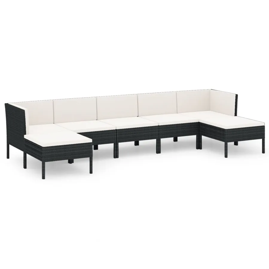 Salon de jardin 7 pcs avec coussins Résine tressée Noir - 2
