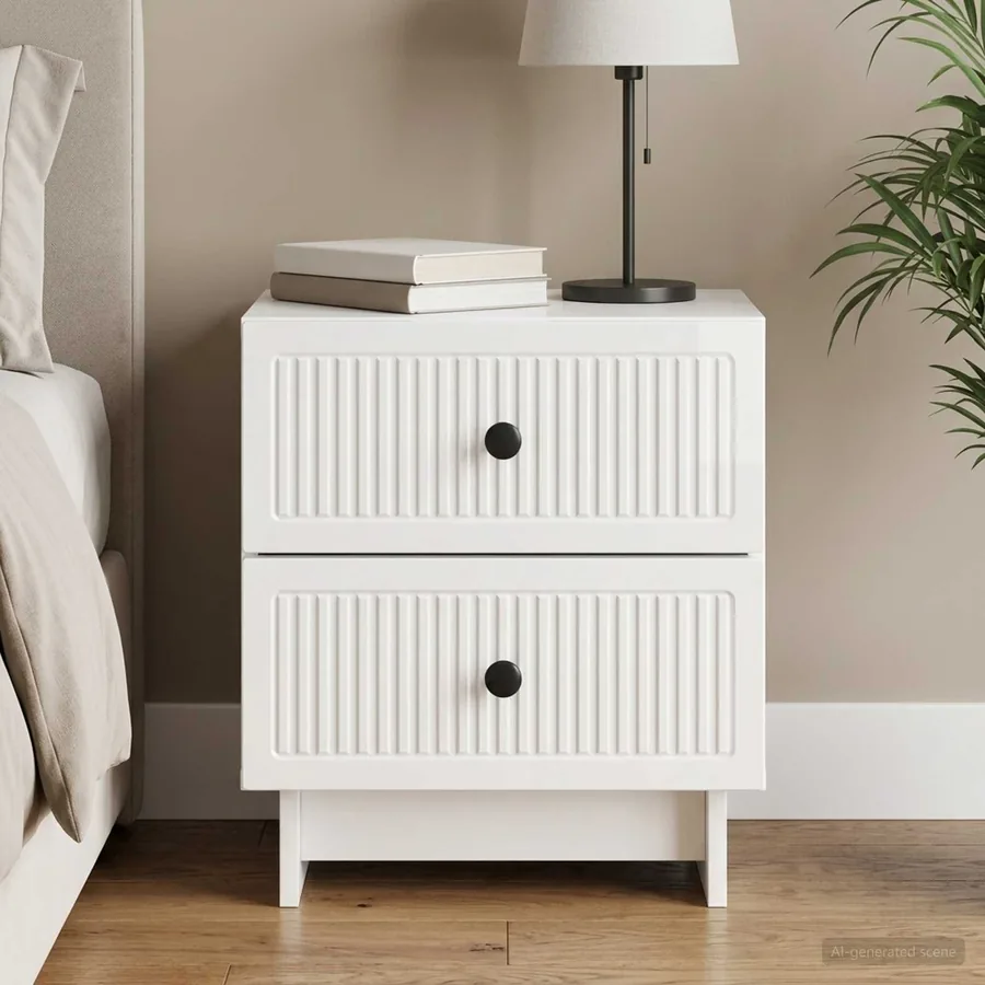 Cabinet de chevet Blanc brillant 43 x 34,5 x 47,5 cm