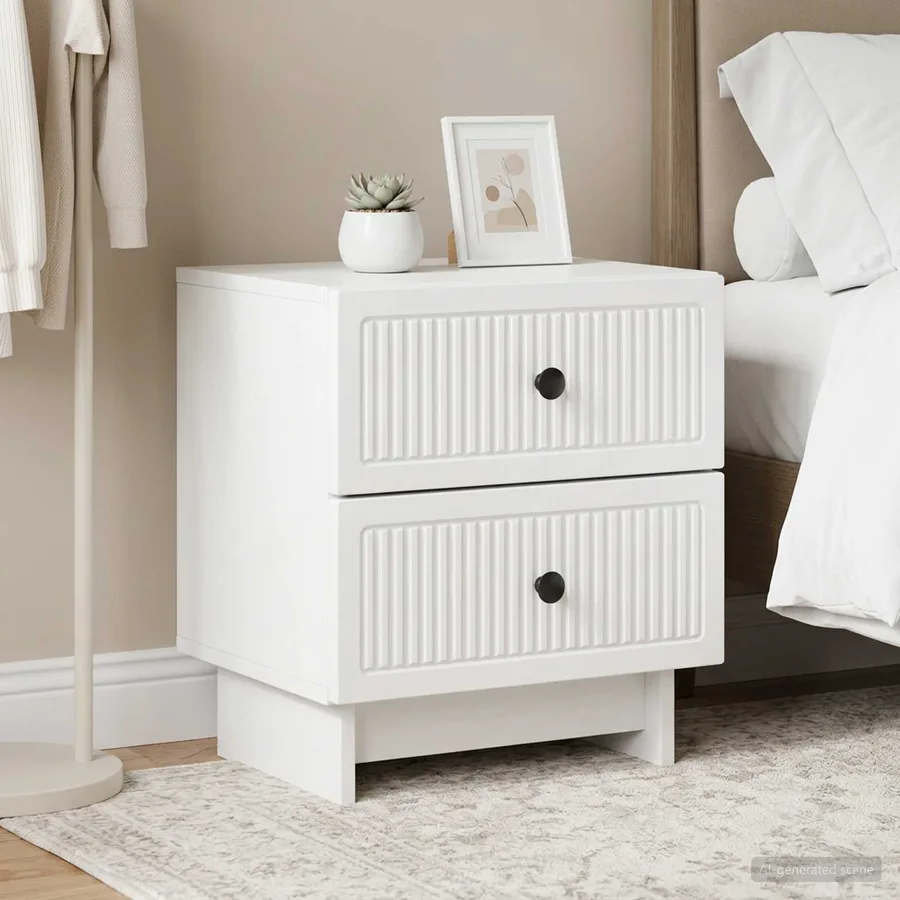 Cabinet de chevet avec tiroir 2 pcs Blanc 43 x 34,5 x 47,5 cm - 4