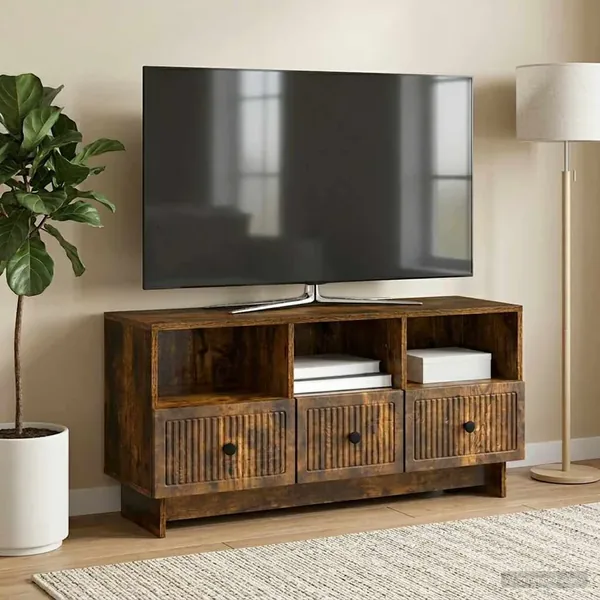 Meuble TV Chêne fumé 102 x 34,5 x 50 cm Bois d'ingénierie