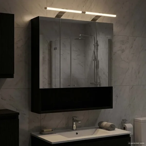 Armoire Miroir de Salle de Bain Chêne noir 60 x 14.5 x 70 cm