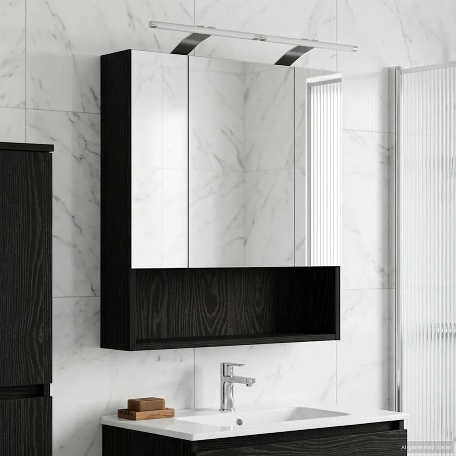 Armoire Miroir de Salle de Bain Chêne noir 60 x 14.5 x 70 cm - 4
