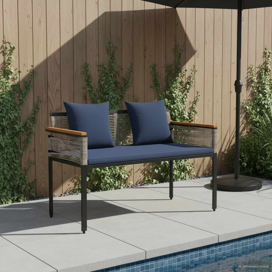 Banc extérieur Gris et bleu marine 117 x 54 x 74.5 cm polyrotin