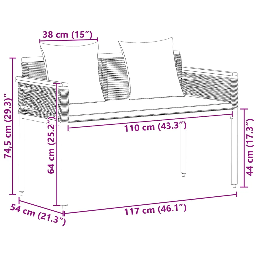 Banc extérieur Gris et bleu marine 117 x 54 x 74.5 cm polyrotin - 10
