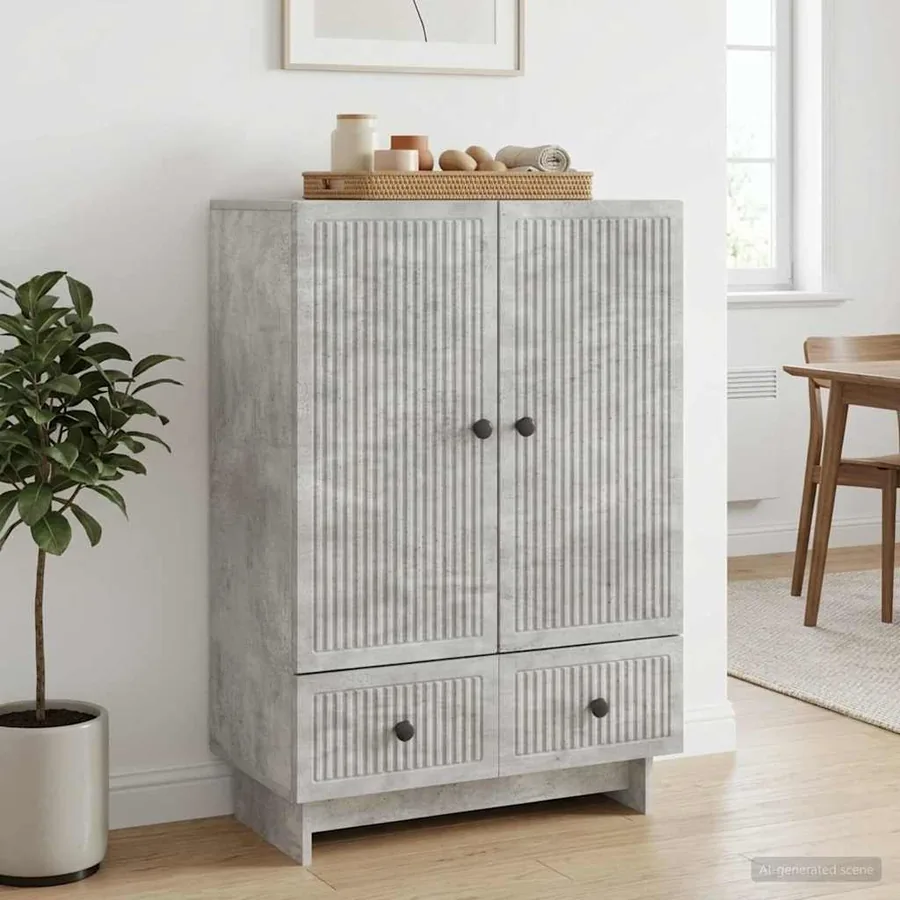 Buffet Gris Béton 66 x 34,5 x 95 cm Bois d’ingénierie
