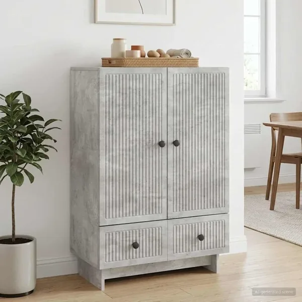 Buffet Gris Béton 66 x 34,5 x 95 cm Bois d’ingénierie