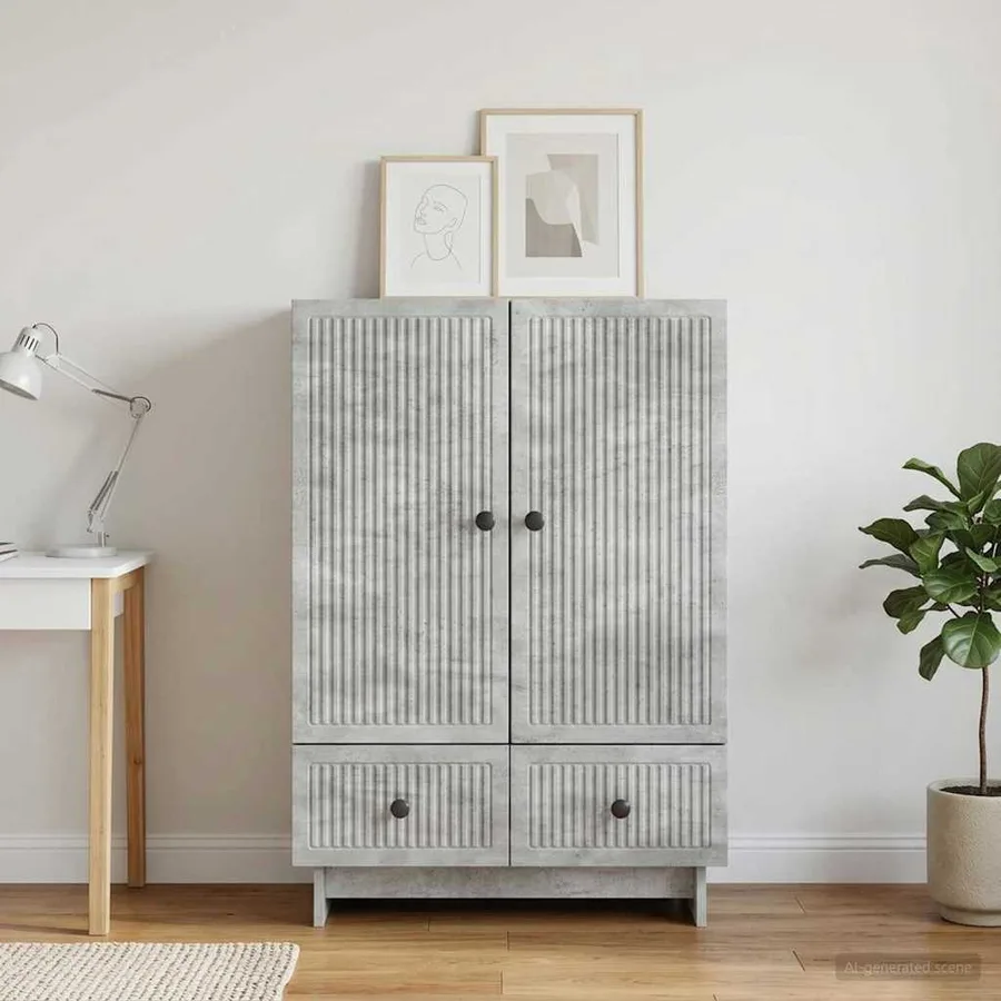 Buffet Gris Béton 66 x 34,5 x 95 cm Bois d’ingénierie - 4