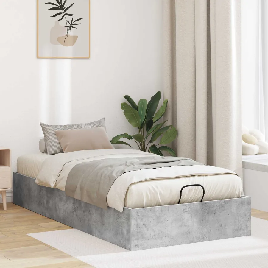 Cadre de lit ottoman Gris Béton 90 x 190 cm Bois d’ingénierie