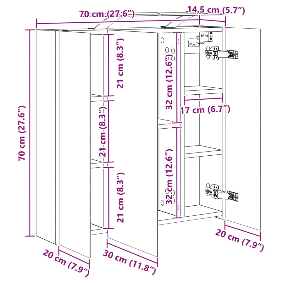 Armoire Miroir de Salle de Bain Blanc 70 x 14,5 x 70 cm - 13
