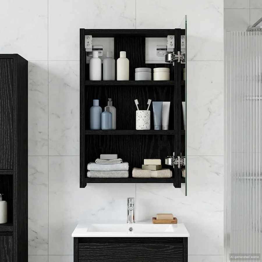 Armoire Miroir de Salle de Bain Chêne noir 30 x 10,5 x 50 cm