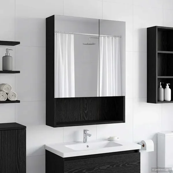 Armoire Miroir de Salle de Bain Chêne noir 50 x 14,5 x 70 cm