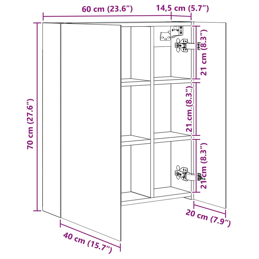Armoire Miroir de Salle de Bain Blanc 60 x 14,5 x 70 cm - 11
