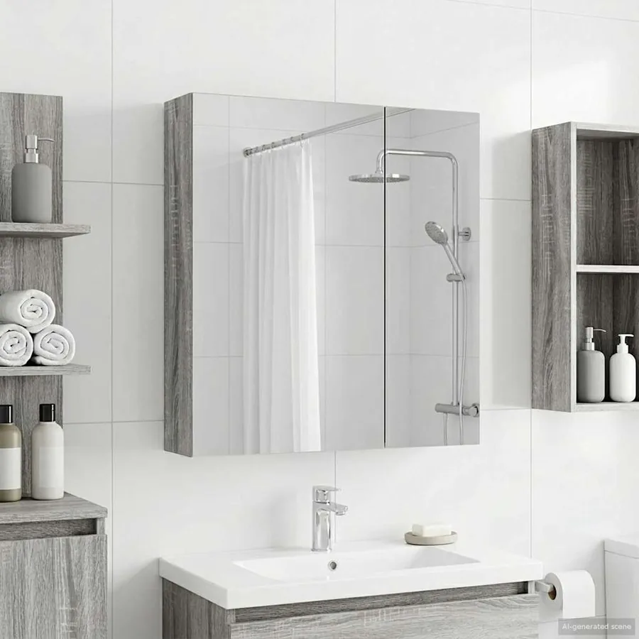Armoire Miroir de Salle de Bain Gris Sonoma 60 x 14,5 x 70 cm