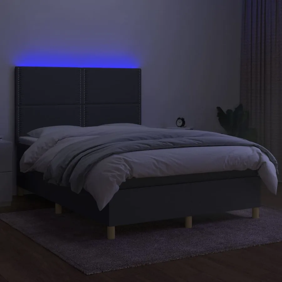 Sommier à lattes de lit et matelas et LED Gris foncé 140x200 cm - 4