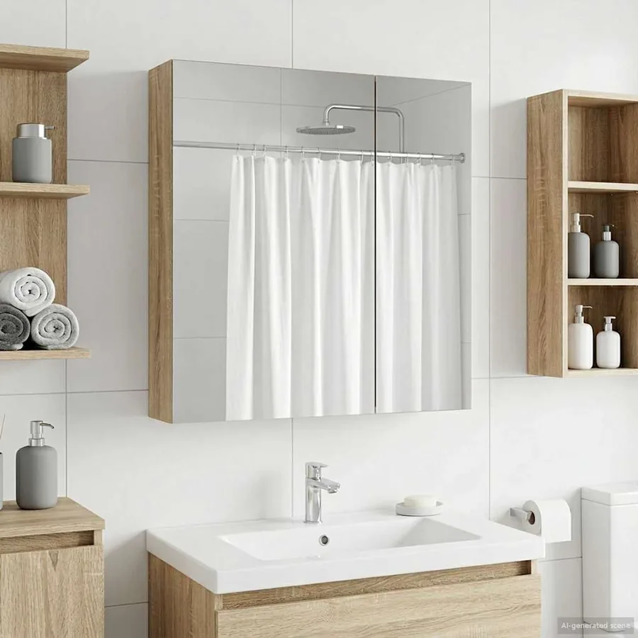 Armoire Miroir de Salle de Bain Chêne Sonoma 60 x 14,5 x 70 cm