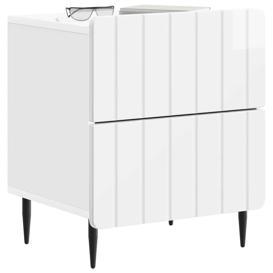 Cabinet de chevet Blanc brillant 43 x 34,5 x 49,5 cm - 3