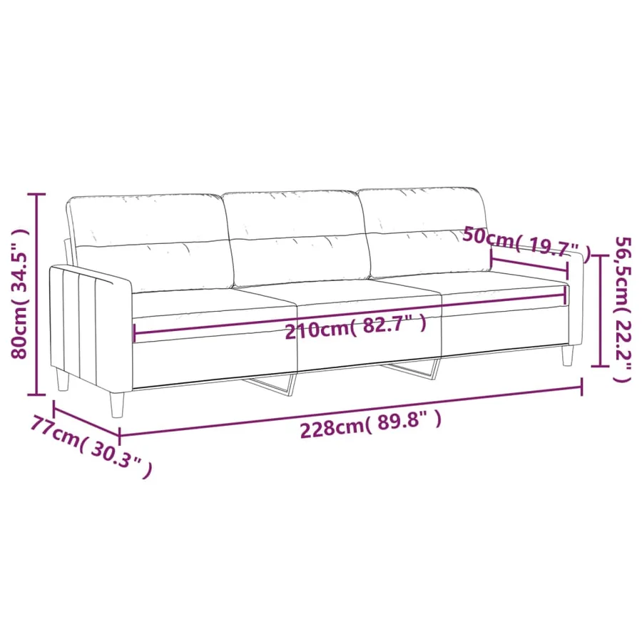 Canapé à 3 places Gris foncé 210 cm Tissu - 8