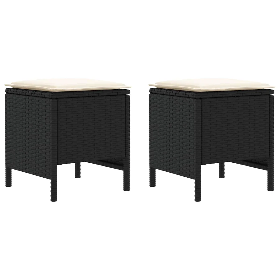 Pouf de Jardin 2 Pièce Noir et Crème 38 x 38 x 45 cm Rotin PE - 2