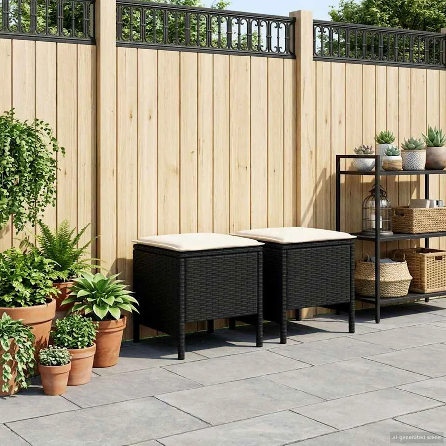 Pouf de Jardin 2 Pièce Noir et Crème 38 x 38 x 45 cm Rotin PE - 3