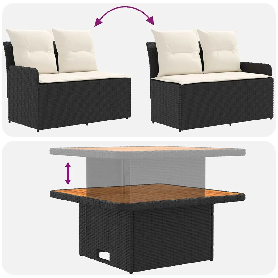 Ensembles de meubles avec oreiller 4 pcs Noir et Crème Rotin PE - 10