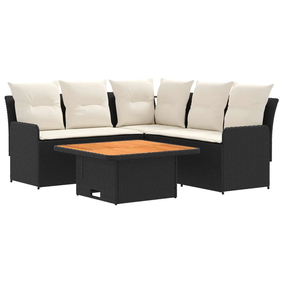 Ensembles de meubles avec oreiller 4 pcs Noir et Crème Rotin PE - 2