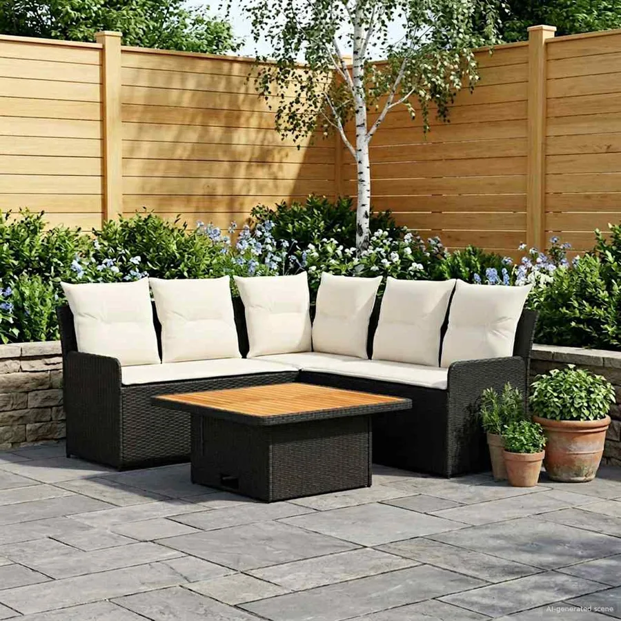 Ensembles de meubles avec oreiller 4 pcs Noir et Crème Rotin PE - 3