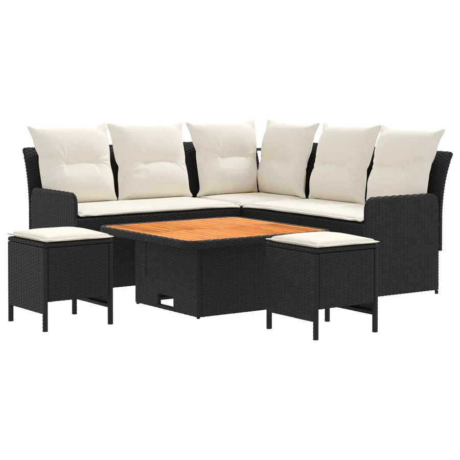 Ensembles de meubles avec oreiller 6 pcs Noir et Crème Rotin PE - 2