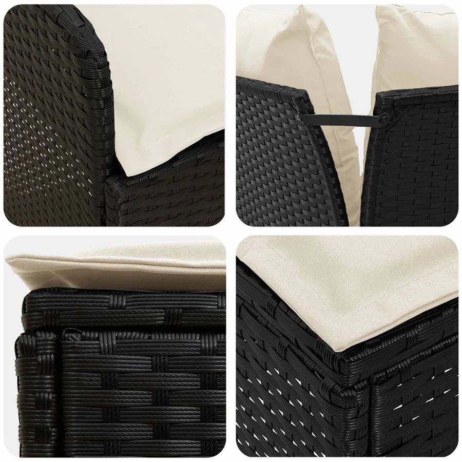 Ensembles de meubles avec oreiller 6 pcs Noir et Crème Rotin PE - 9