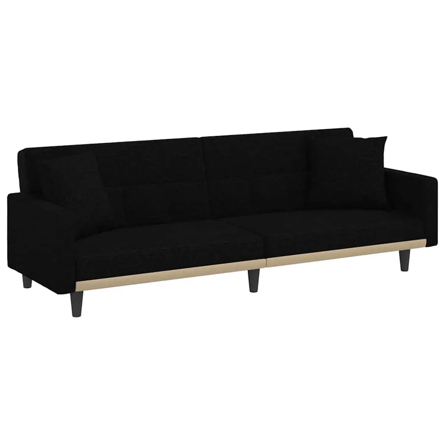 Canapé-lit avec coussins noir tissu - 2