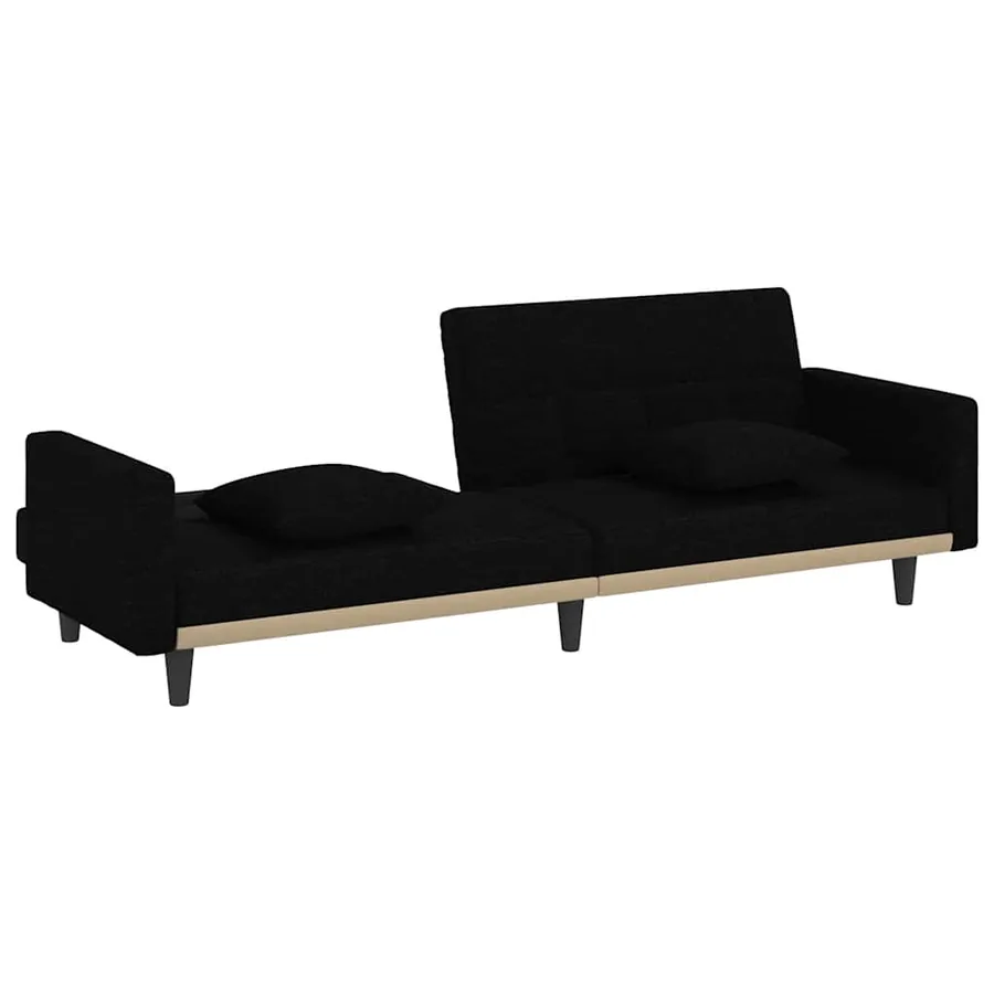 Canapé-lit avec coussins noir tissu - 5